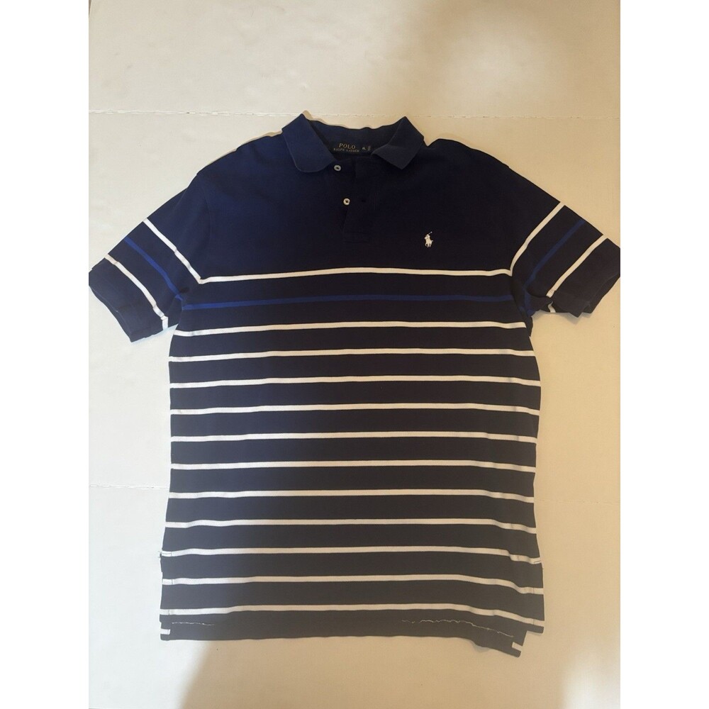 Polo Ralph Lauren Men’s XL Navy/White Striped Polo Collared Short Sleeve Logo